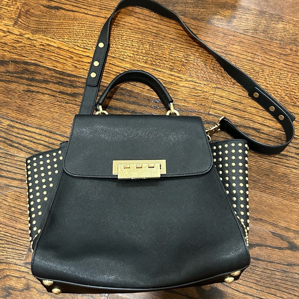 Zac Posen Black Gold Studded Top Handle Crossbody